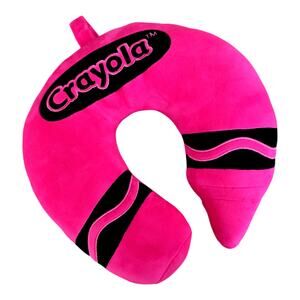 Crayola Kids Travel Neck Support Pillow Pink Soft Plush Airplane Car Ride Train
